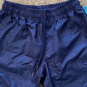 2xist Dark Blue Swim Trunks with White Swiss Dots NWOT